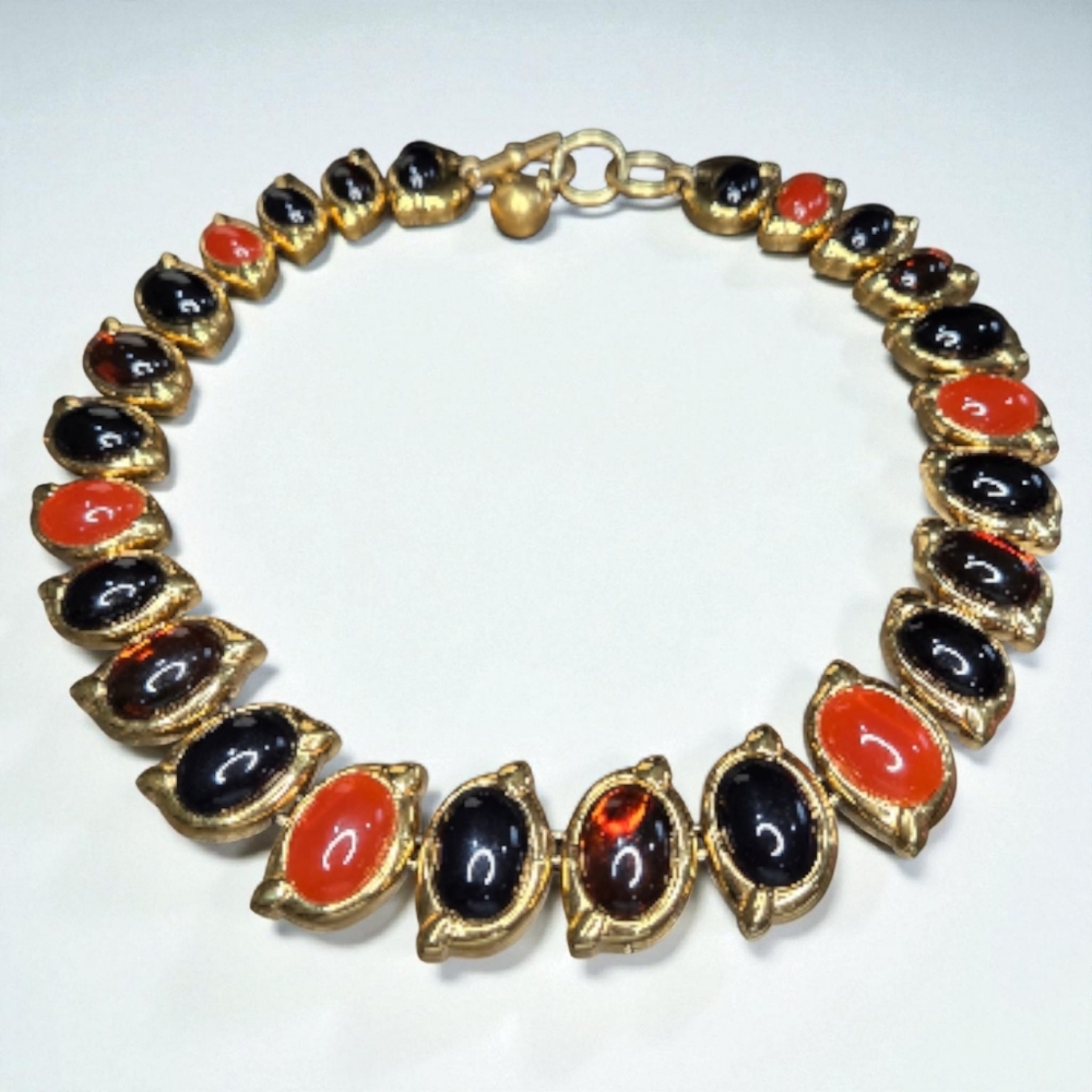 MONET Massive Carnelian Onyx Amber Glass Statement Necklace